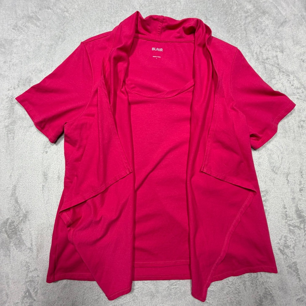 Blair Pink Draped Layered Short Sleeve Top Size L Cotton Blend 2-in-1‎ Cardigan